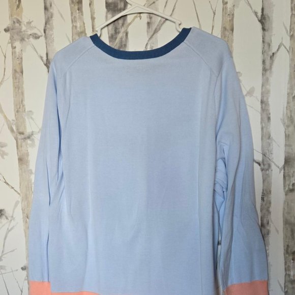 Land's End Fine Gauge Cotton Cardigan Light Blue W/Peach Details 2X - Picture 4 of 6